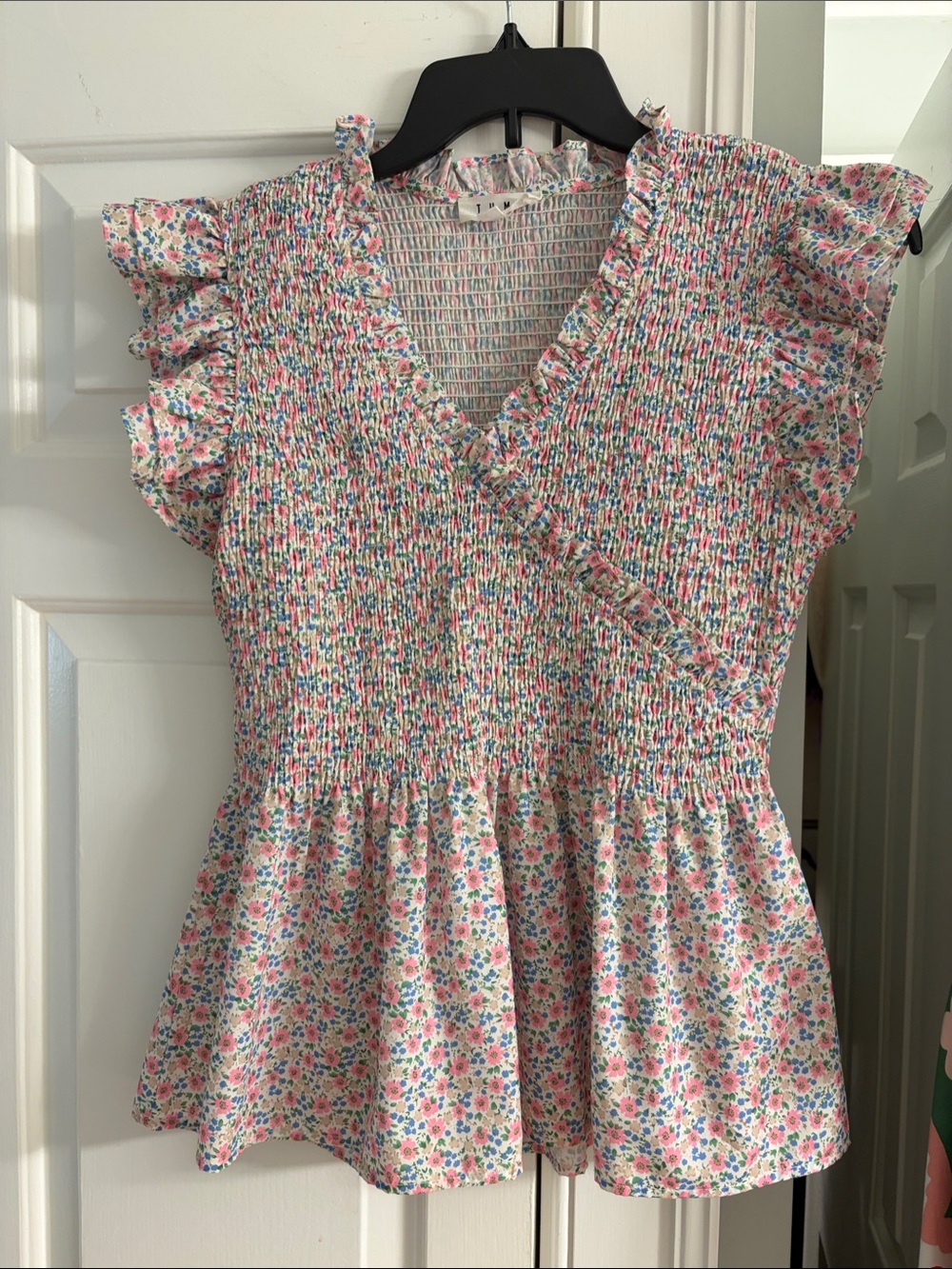 Girls Pink Floral Smocked Ruffle Dress